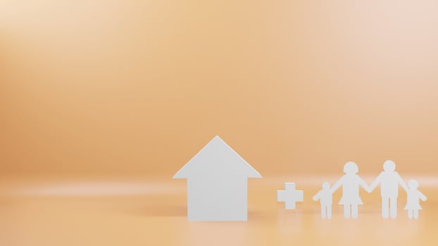 The family cut and house for background  3d rendering photo
