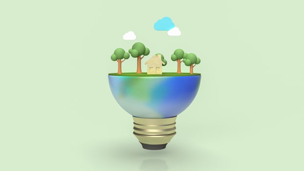 The home and tree on half earth for ecology content 3d photo