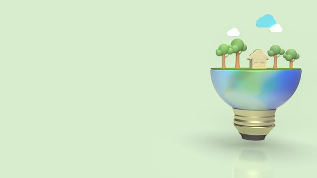 The home and tree on half earth for ecology content 3d photo