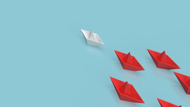 The white boat paper on blue background for blue ocean market content 3d rendering. photo