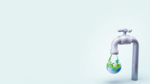 The earth in water drop for world water day or ecology concept 3d rendering. photo
