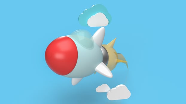 The blue rocket and cloud for start up content 3d rendering photo