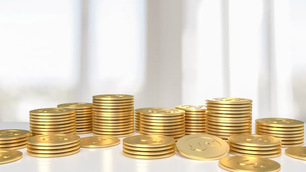 gold coins on white table for saving or business concept 3d rendering photo