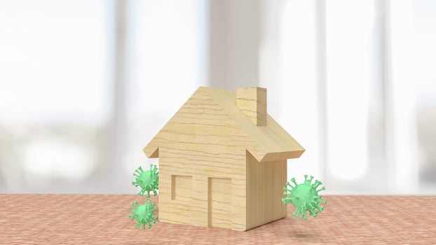 The virus  and home wood for stay from home or home isolation concept 3d rendering photo