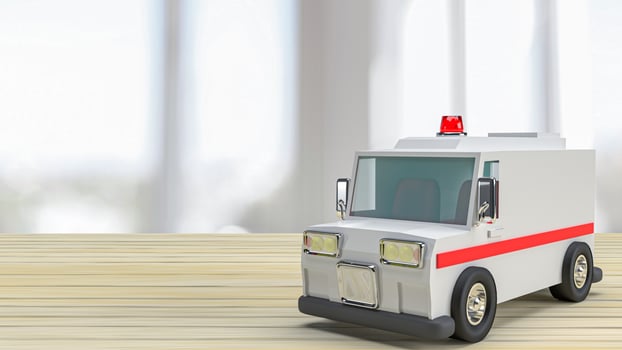 The  Ambulance on wood table for health care or medical concept 3d rendering photo