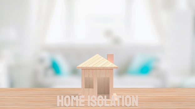 Home on wood table for  home isolation concept 3d rendering photo