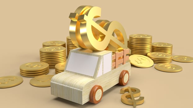 The car toy and gold coins for business concept 3d rendering. photo