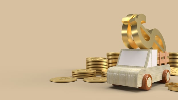 The car toy and gold coins for business concept 3d rendering. photo