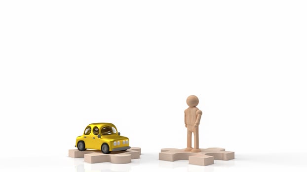 The man wood figure and car toy on jigsaw for car or transport content 3d rendering photo