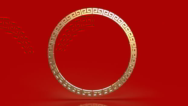 The gold border chinese on red background 3d rendering. photo