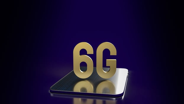 The gold 6g on tablet for technology communications concept 3d rendering photo