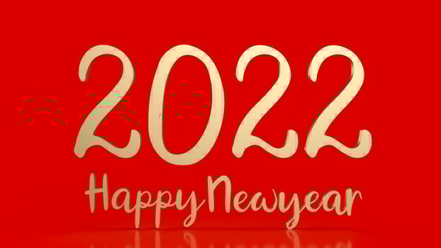 gold number 2022 on red background for happy new year concept 3d rendering photo