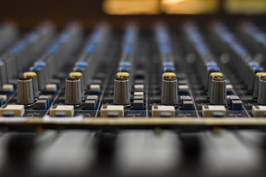 Analog audio mixing console. selective focus photo