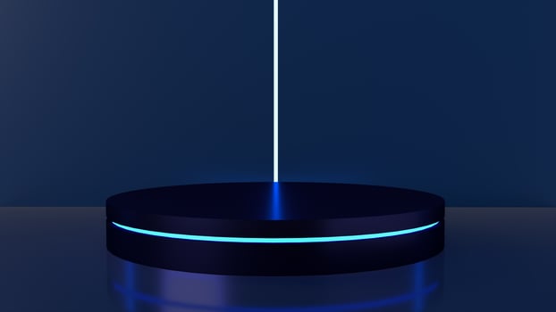 dark blue Present with Podium glow light Minimal design 3d rendering photo