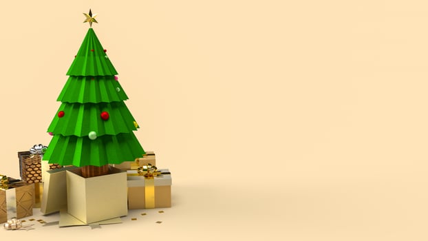Christmas tree and gift box for celebration or holiday concept  3d rendering photo