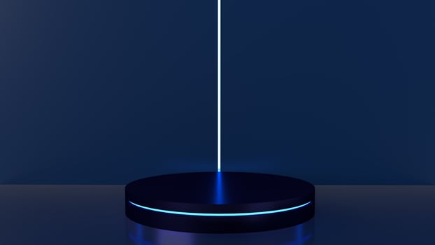 dark blue Present with Podium glow light Minimal design 3d rendering photo