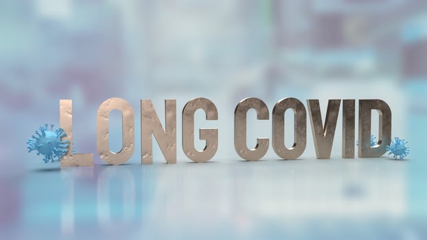 clear virus and word long covid for medical or sci concept 3d rendering photo