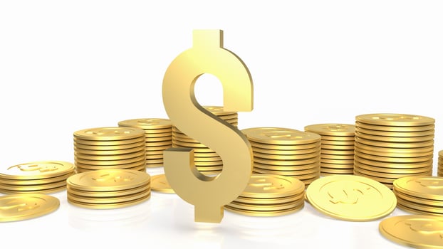 gold gold dollar symbol and coins on white background 3d rendering photo
