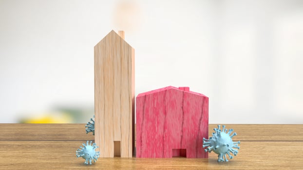 wood house and virus for medical or outbreak  concept 3d rendering photo