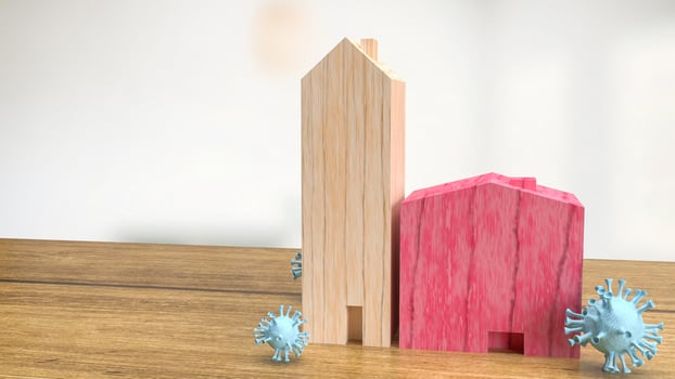 wood house and virus for medical or outbreak  concept 3d rendering photo