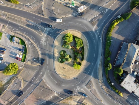 Aerial View of City Center on a Hot Summer Day, Luton is town and borough with unitary authority status, in the ceremonial county of Bedfordshire photo