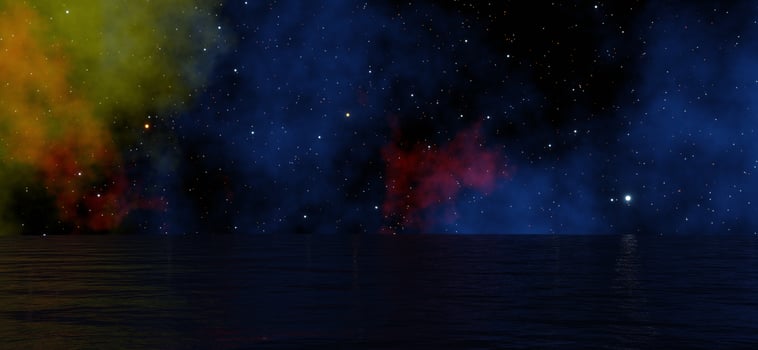 Colorful clouds and stars shine in the sky. There are seas ahead. illustration 3D rendering. photo
