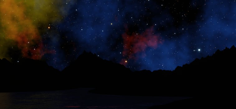 Colorful clouds and stars shine in the sky. There are seas ahead. illustration 3D rendering. photo