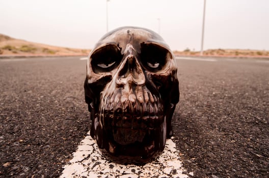 Black skull on the road photo