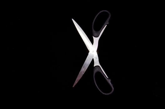 Scissors on black background photo