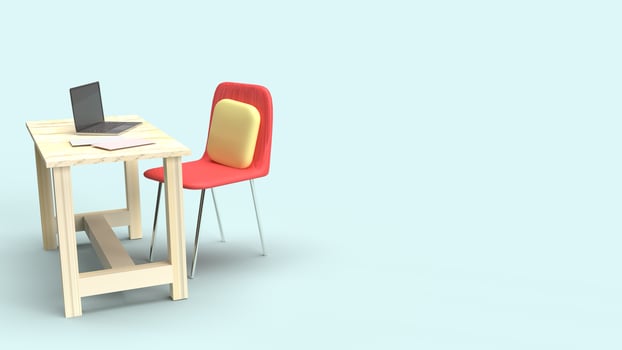table work station  3d rendering for work from home content. photo