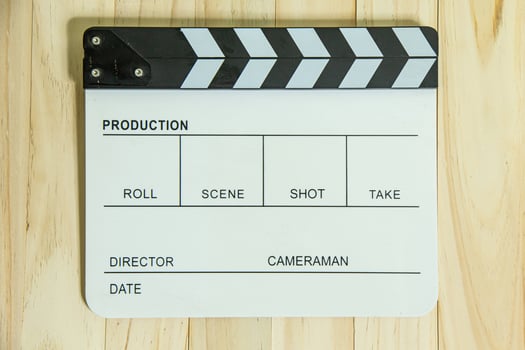 movie slate on wood for movie content. photo