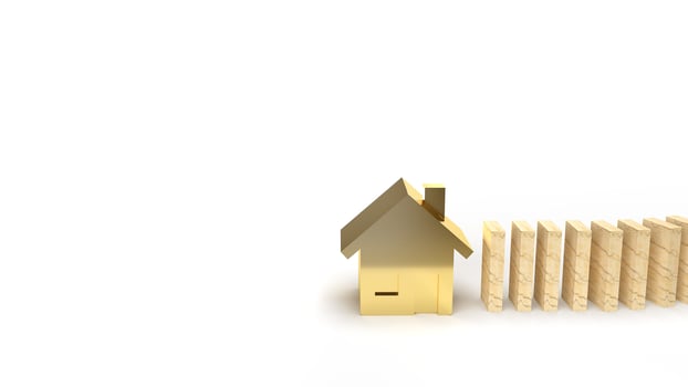 The wood domino and gold house 3d rendering abstract image for property content. photo