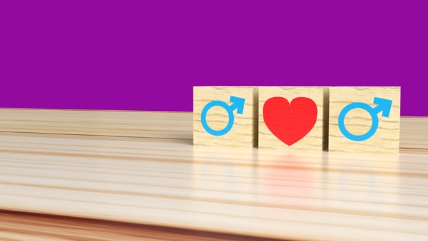 The gender on wooden cube with symbol to love 3d rendering  for valentine day. photo