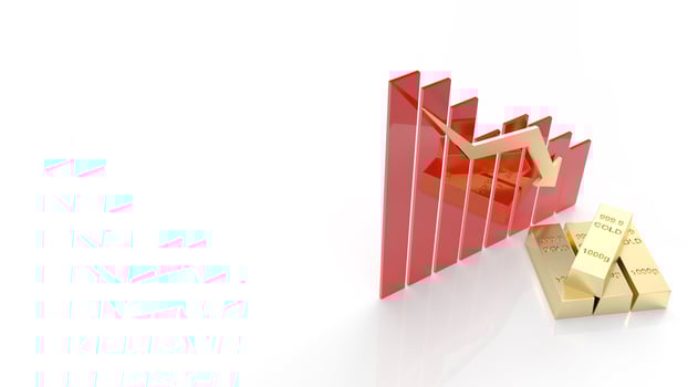 gold bar and chart arrow down for gold price content 3d rendering photo