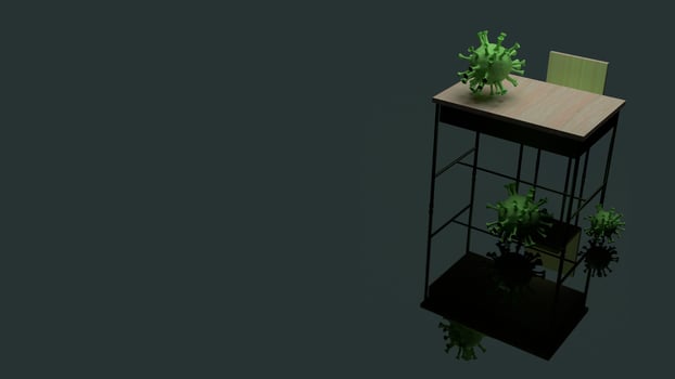 3d rendering table and virus  for back to school in virus crisis time content. photo
