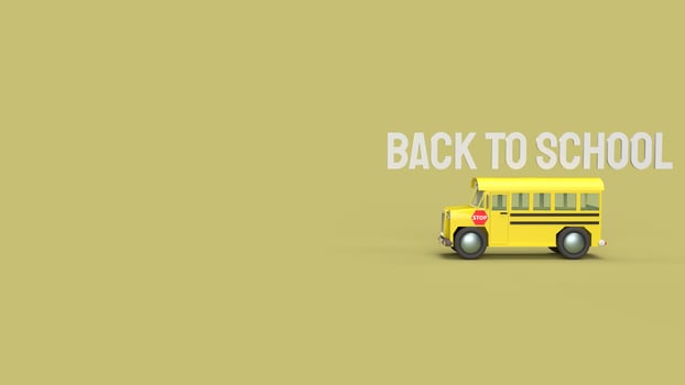 school bus on yellow background 3d rendering for back to school content. photo