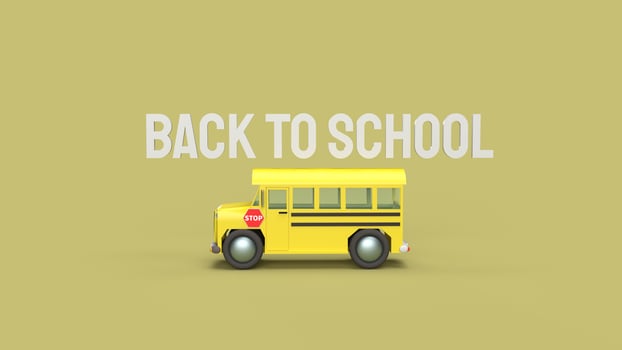 school bus on yellow background 3d rendering for back to school content. photo