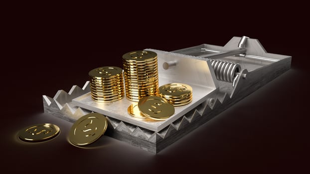 gold coins in mouse trap 3d rendering  business concept photo