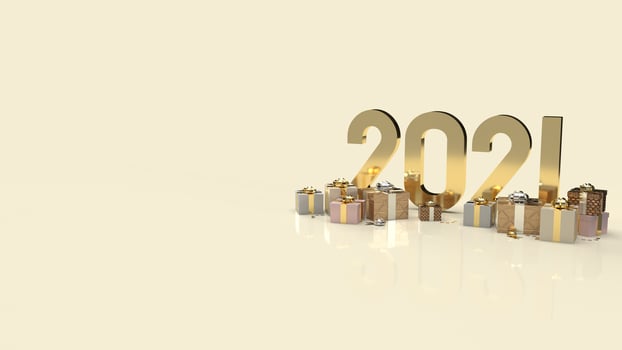 gold 2021 text and gift box for new year content 3d rendering. photo