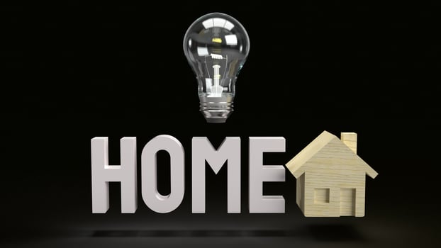 home wood toy and Light bulb for property content 3d rendering. photo