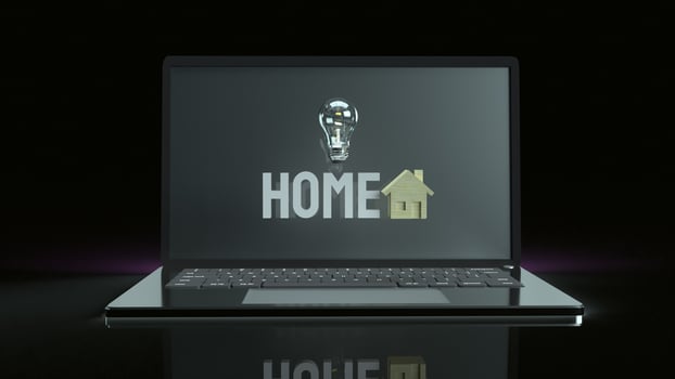 home wood toy and Light bulb  on notebook for property content 3d rendering. photo