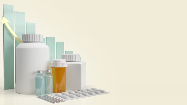 drug medical bottle and chart for health  content 3d rendering. photo