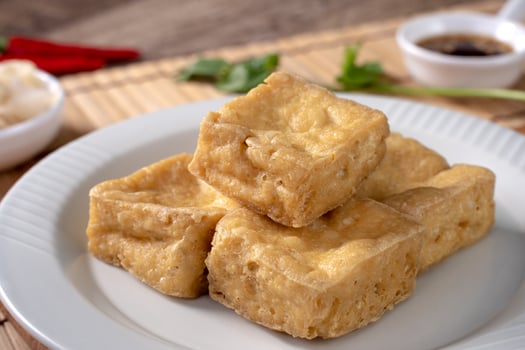 Deep fried stinky tofu with pickled cabbage street food in Taiwan. photo