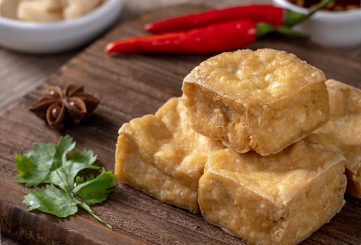Deep fried stinky tofu with pickled cabbage street food in Taiwan. photo