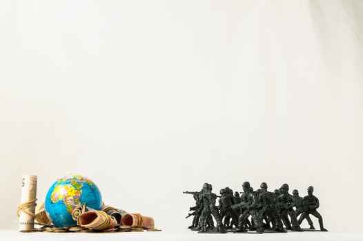 Toy soldiers on white background photo