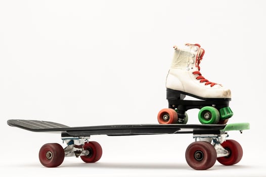 Skate and skateboard on white background photo