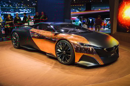 FRANKFURT - SEPT 21 Peugeot Onyx hybrid supercar conceptcar presented as world premiere at the 65th IAA Internationale Automobil Ausstellung on September 21, 2013 in Frankfurt, Germany photo