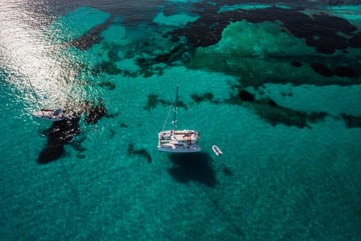 Amazing view to Yacht sailing in open sea at windy day. photo
