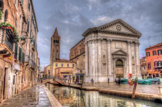 Canal in Venice with Ca' Rezzonico Palace, Venice, Italy HDR photo