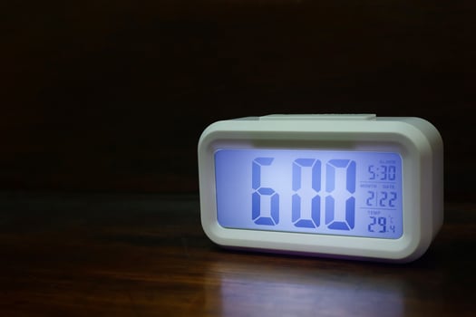 Digital alarm clock  6am close up image. photo